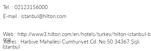 Hilton stanbul Bosphorus Hotel telefon numaralar, faks, e-mail, posta adresi ve iletiim bilgileri
